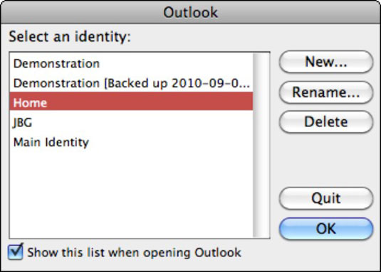 outlook for mac transfer information from one identity to another